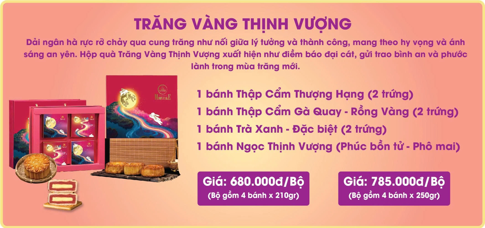Bánh Trung Thu - TRĂNG VÀNG THỊNH VƯỢNG (Bộ gồm 4 bánh x 170gr)